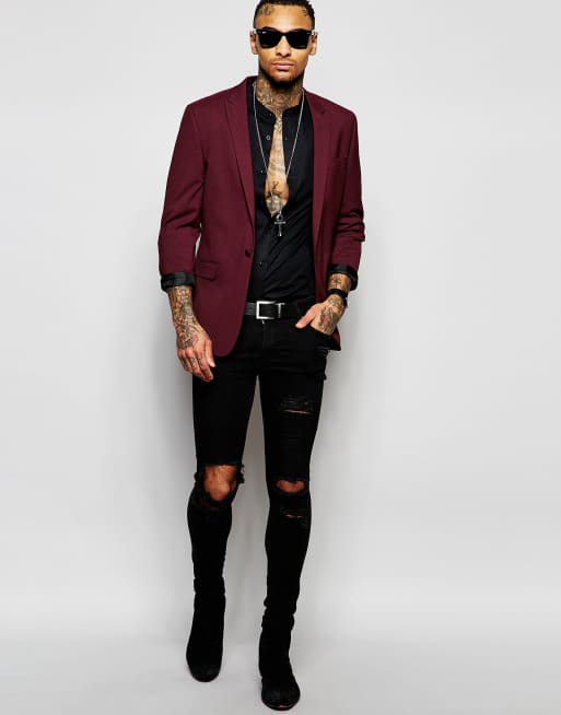 ASOS Skinny Blazer in Burgundy ASOS