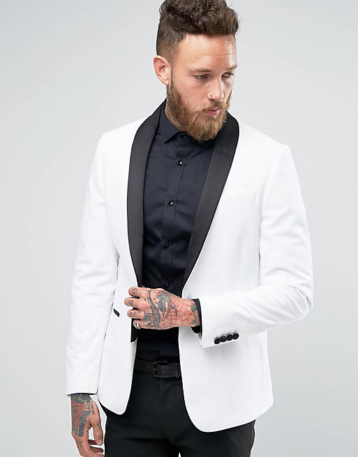 ASOS Skinny Blazer in White Velvet | ASOS