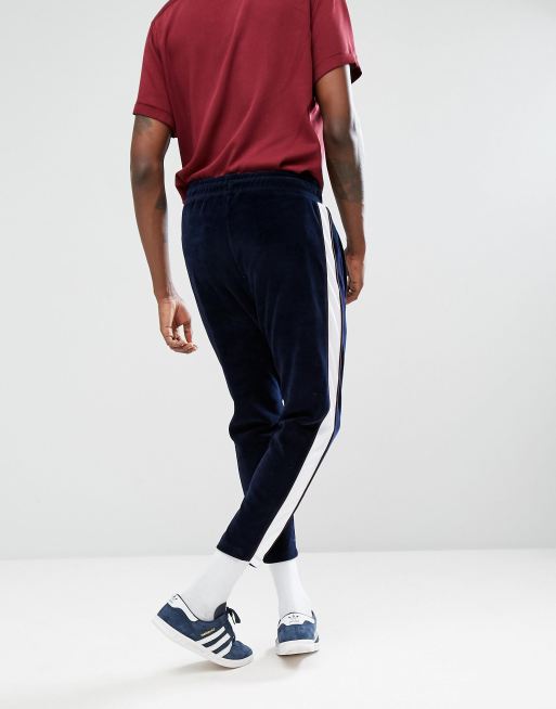 ASOS Skinny Cropped Joggers In Velour With Contrast Poly Tricot