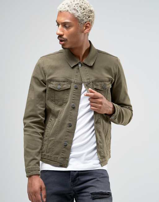 ASOS Skinny Denim Jacket in Khaki