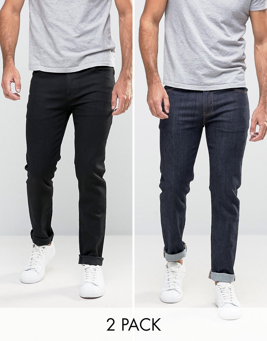 ASOS – Skinny jeans 2-pack i svart och ursprungsblått SPARA-Flerfärgad