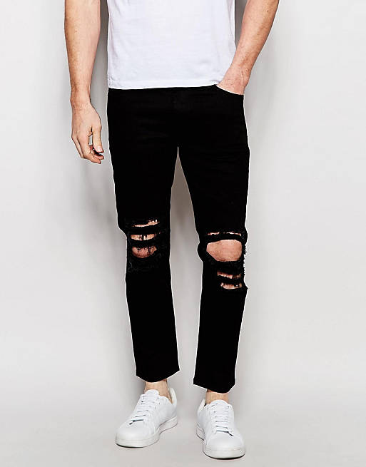 ASOS Skinny Jeans In Cropped Length With Extreme Rips