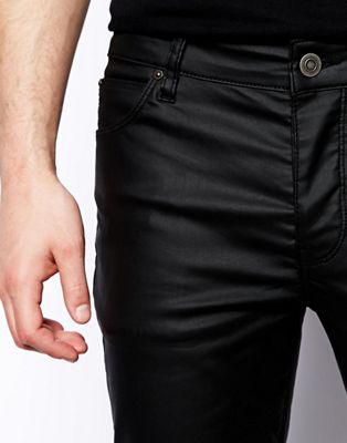 black leather look skinny jeans
