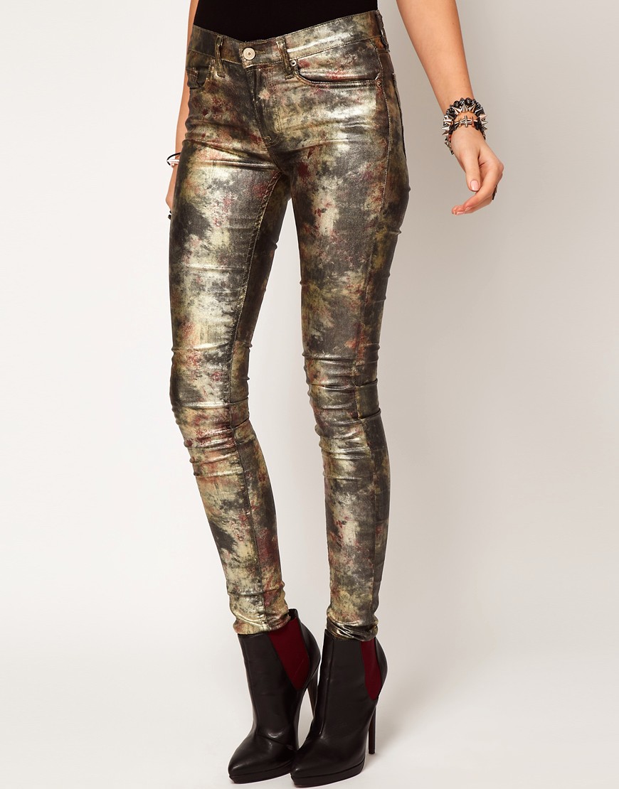 ASOS Skinny Jeans in Metallic Camouflage Print-Multi