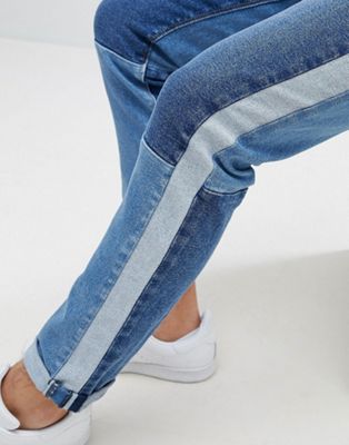 ASOS Skinny Jeans In Mid Wash Blue With Cut And Sew Side Stripe