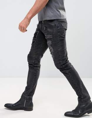 biker jeans with zippers and rips
