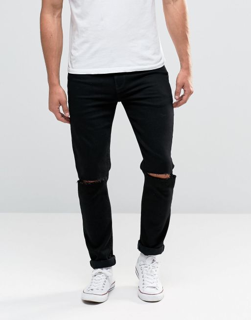 ASOS Skinny Jeans With Knee Rips In Black ASOS