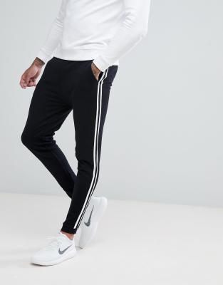 black joggers with white side stripe