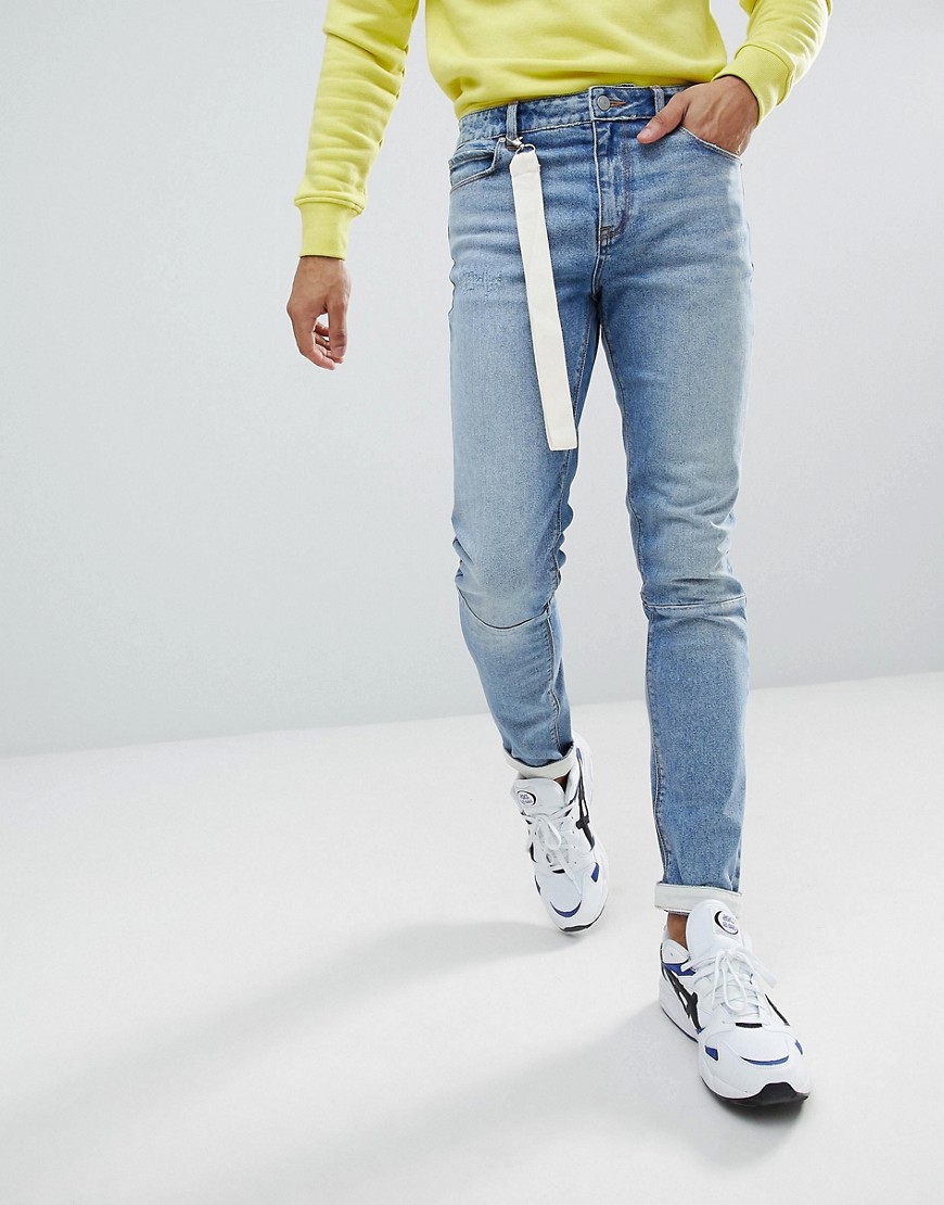 ASOS Skinny – Ljustvättade blå skinny jeans med band