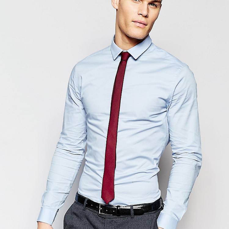 Limestone St I'm thirsty ASOS Skinny Shirt In Light Blue With Burgundy Tie Pack SAVE 15% | ASOS