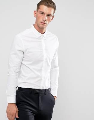 ASOS Skinny Shirt In White With Button Down Collar