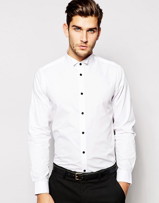 ASOS | ASOS Skinny Shirt With Wing Collar And Contrast Buttons