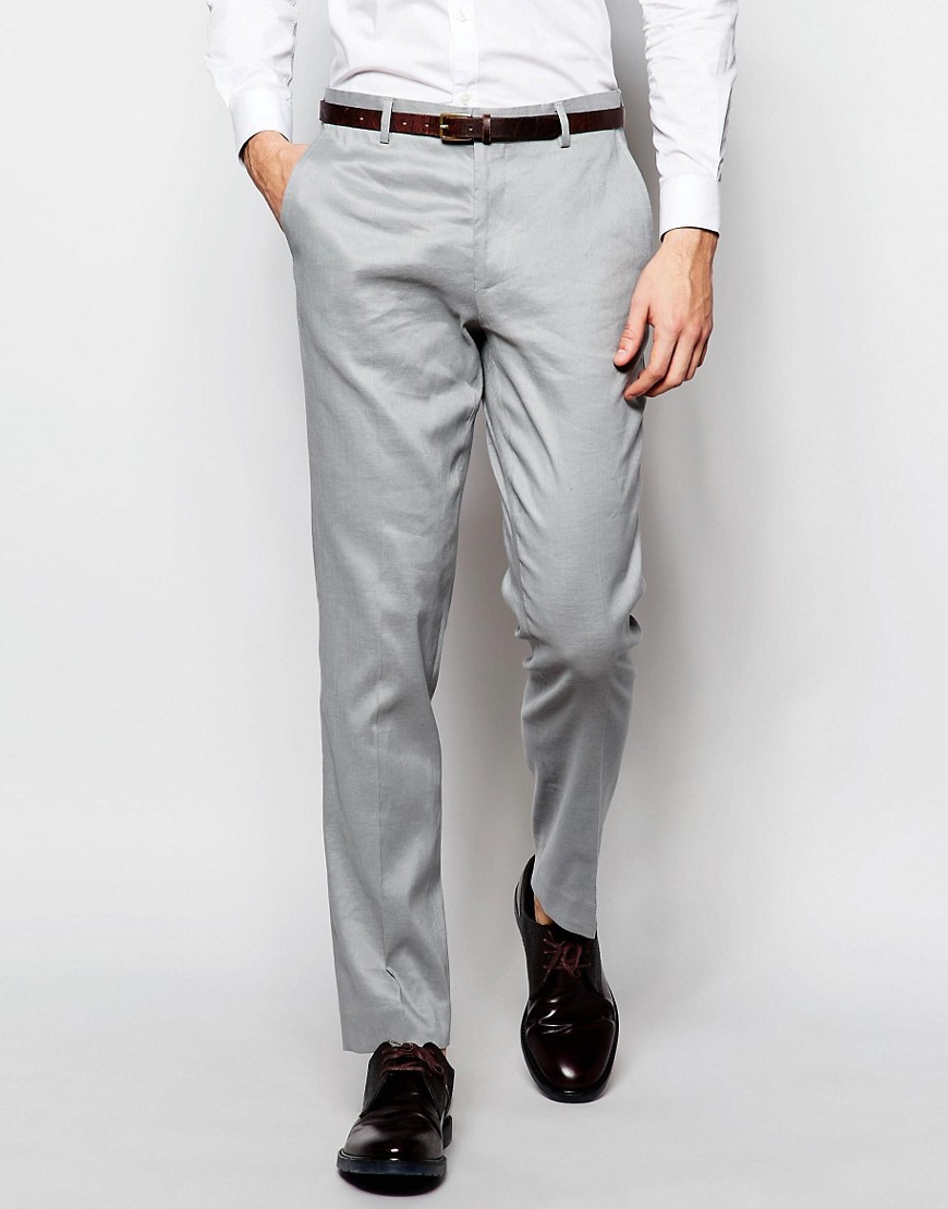 Asos Design Asos Skinny Smart Pants In Linen Mix-gray