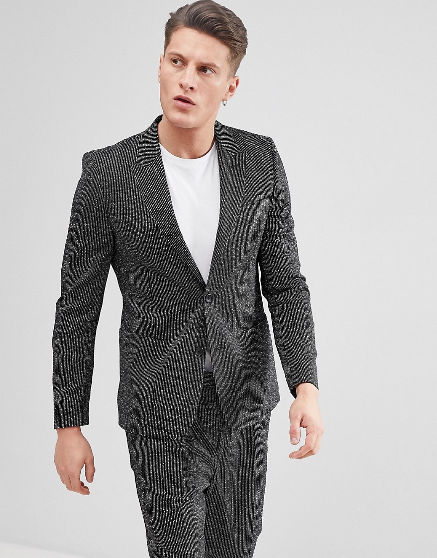 ASOS Skinny Suit Jacket In Black and White Vertical Stitch