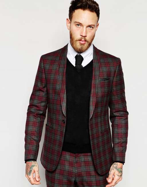 ASOS DESIGN | ASOS Skinny Suit Jacket In Red Plaid Check