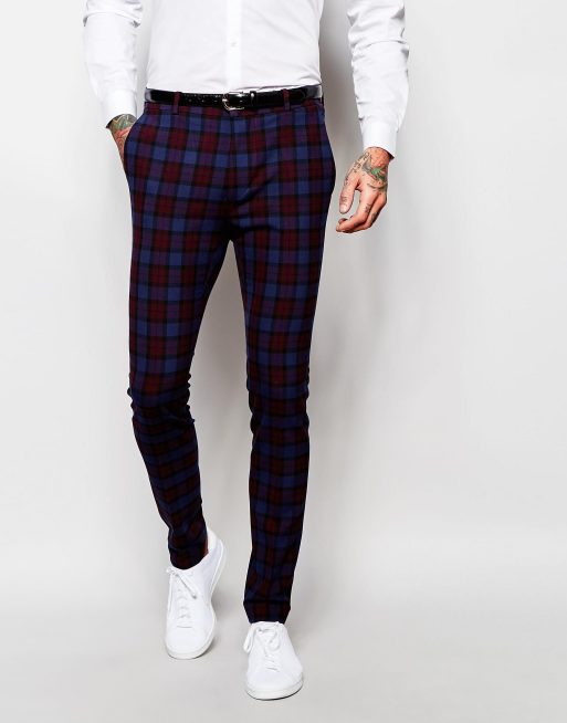 ASOS DESIGN super skinny suit pants in red plaid check