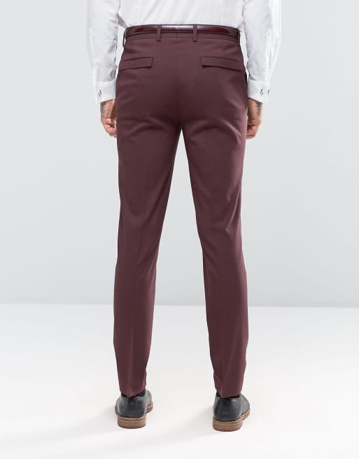 ASOS Skinny Suit Pants In Burgundy
