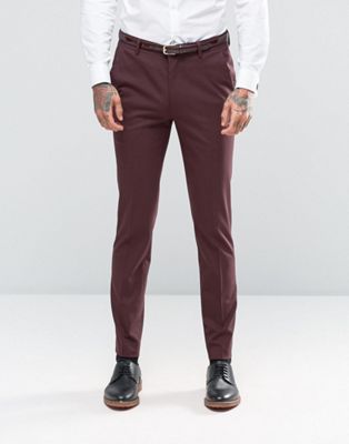 ASOS Skinny Suit Trousers In Burgundy