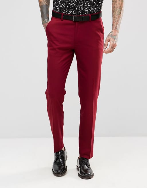 ASOS Skinny Tuxedo Suit Pants in Ruby Red | ASOS