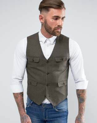 ASOS Skinny Waistcoat With Patch Pocket Detail In Khaki