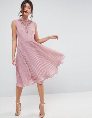 pink lace pleated dress