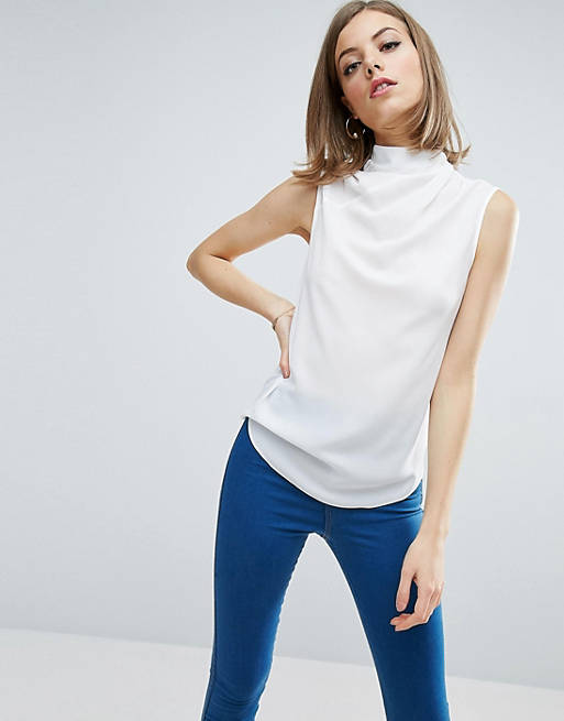 ASOS Sleeveless Top with Ruched High Neck
