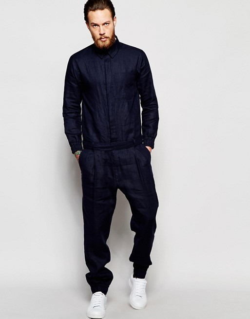 ASOS | ASOS Slim Boiler Suit In Textured Fabric In Navy