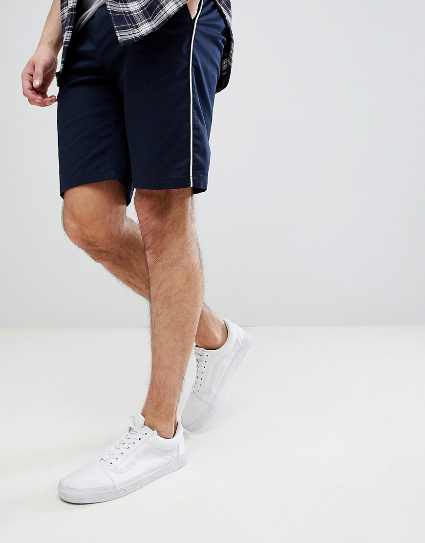 ASOS Slim Chino Shorts In Navy With White Piping
