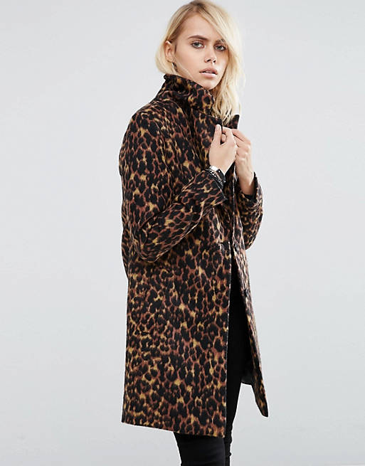 ASOS Slim Coat In Leopard Print