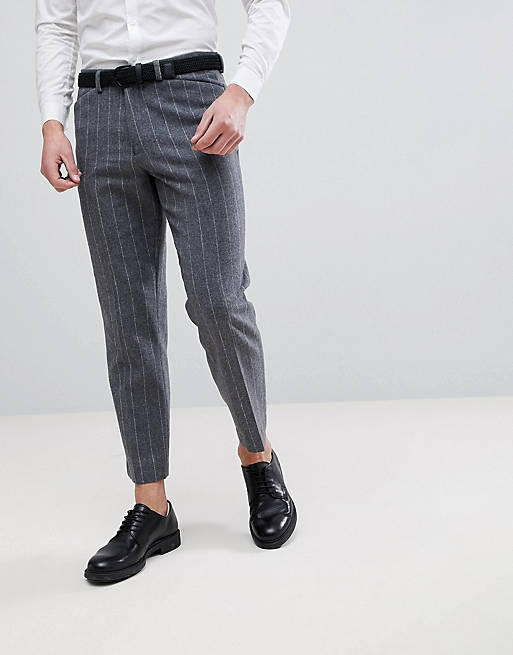 ASOS Slim Crop Smart Pants In Gray Wool Mix Pinstripe