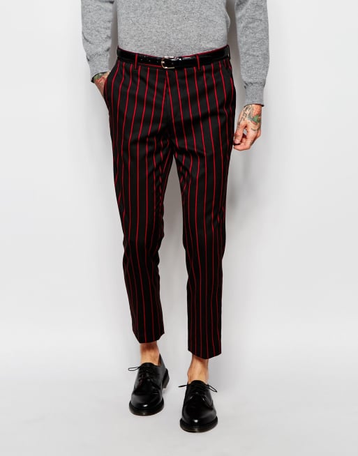 Red best sale pinstripe trousers