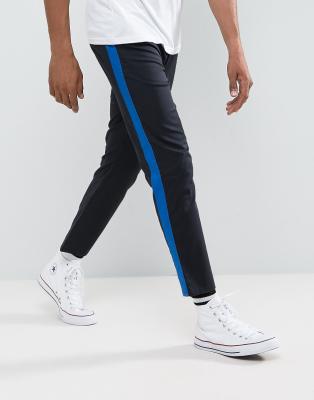 navy trousers with side stripe