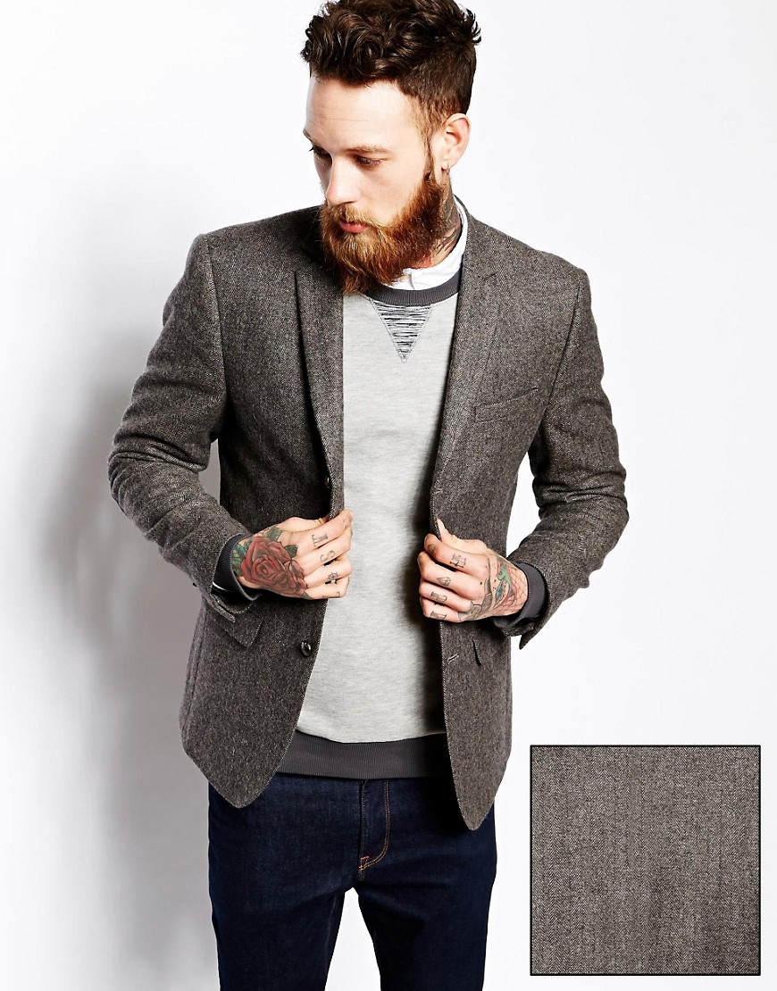 ASOS - Slim-fit blazer van tweed-Bruin