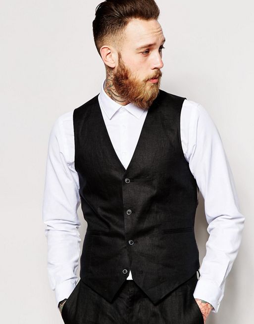 ASOS Slim Fit Suit vest In {[#100]}% Linen | ASOS