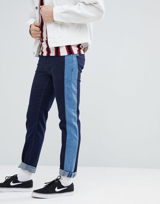 Men side outlet stripe jeans