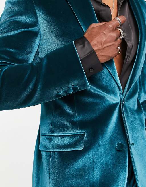 Teal velvet tuxedo on sale jacket