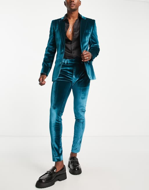 Teal velvet shop suit jacket