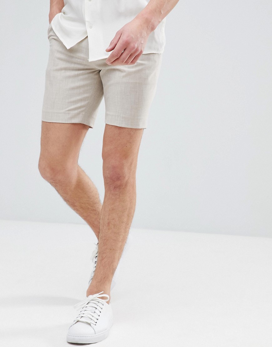 Asos Design Asos Slim Mid Length Smart Shorts In Putty Cross Hatch Nepp-neutral