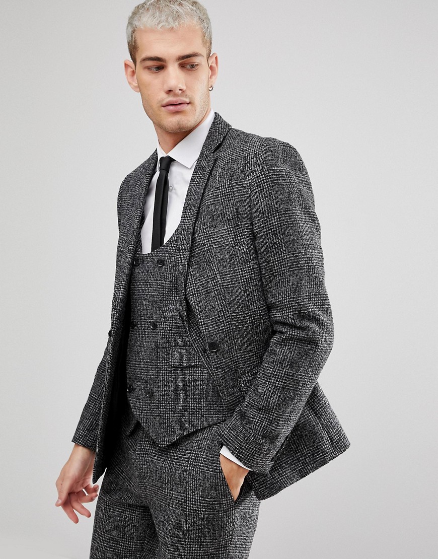 ASOS Slim Suit Jacket In Moons Wool Rich Monochrome Check-Black