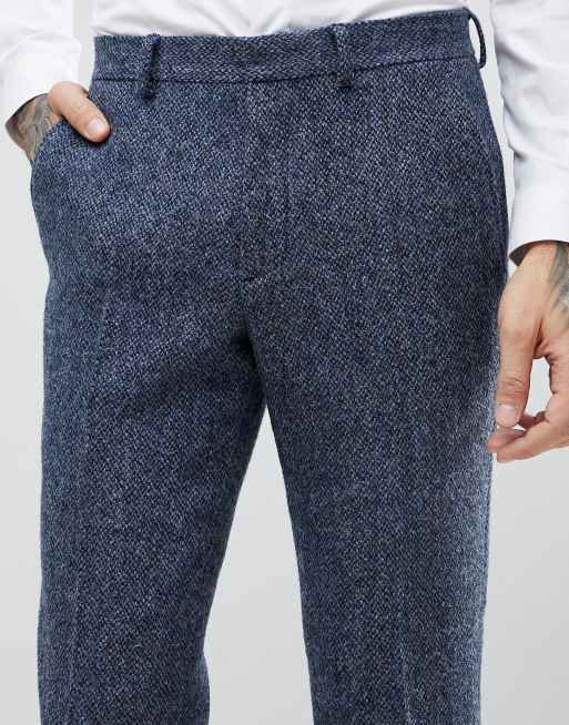 ASOS Slim Suit Pants 100% Harris Tweed In Blue Mini Check | ASOS