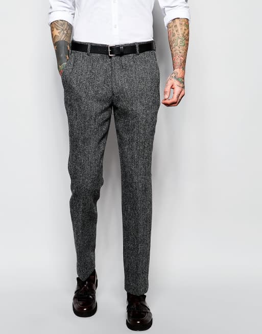 ASOS Slim Suit Pants In Gray Harris Tweed | ASOS