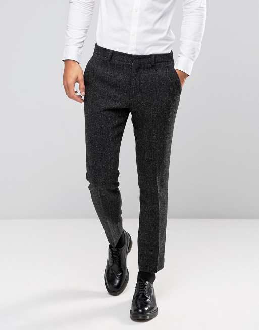 ASOS Slim Suit Trousers in Grey Harris Tweed Herringbone 100% Wool