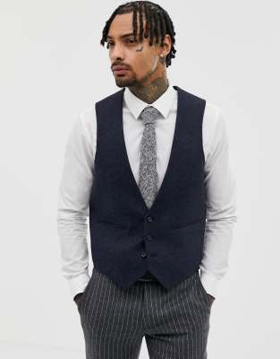 ASOS Slim Suit vest in Navy Herringbone