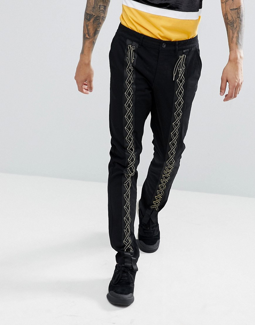 ASOS Slim Trousers With Lace Up Detail In Black