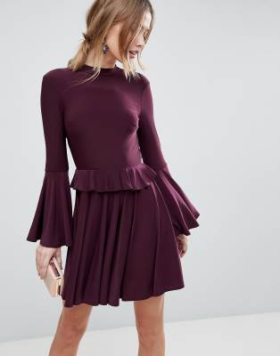 ruffle open back skater dress