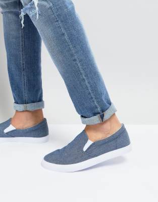 ASOS Slip On Plimsolls In Blue Chambray
