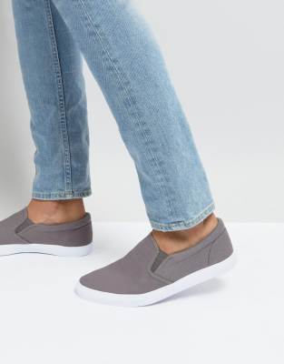 ASOS Slip On Plimsolls In Grey Canvas