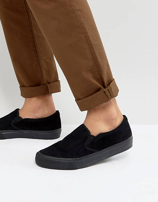 ASOS Slip On Sneakers In Black Cord With Black Sole