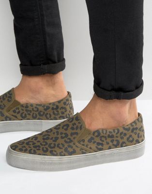 asos leopard slip on shoes