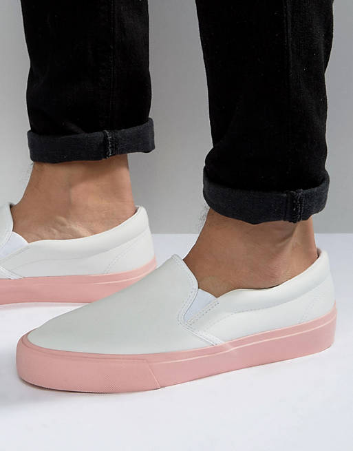 ASOS Slip On Sneakers in White With Pink Sole